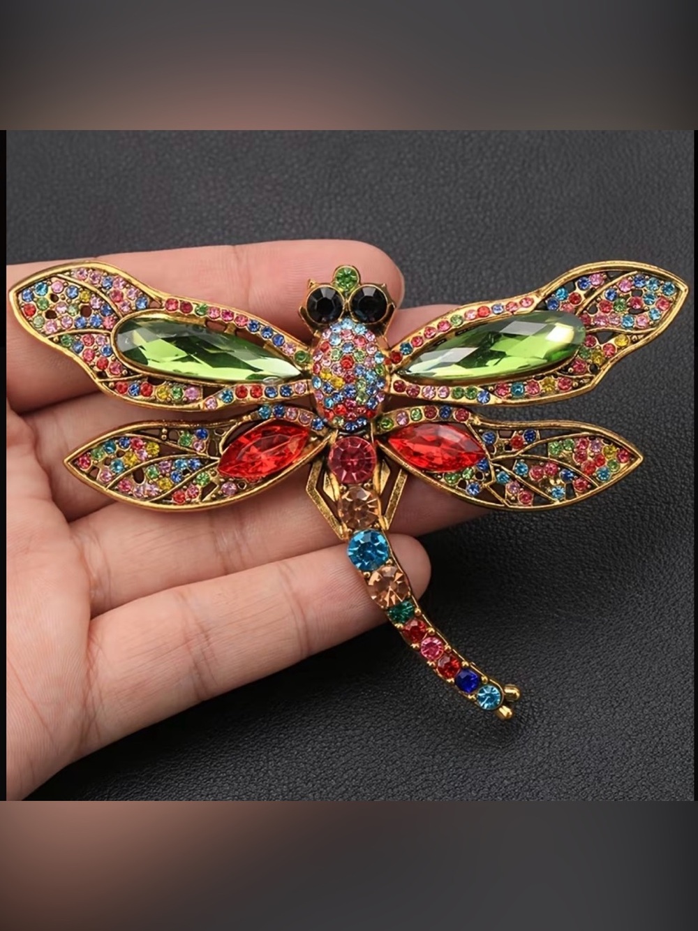 Gold-Tone Multicolor Crystal Dragonfly Brooch - Women Accessories
